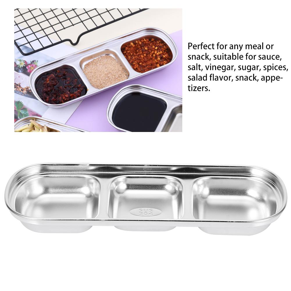 Stainless Steel Sauce Dish Seasoning Dish Snack Plate Divided Food Dipping Bowl Kitchen Tableware3 Grids