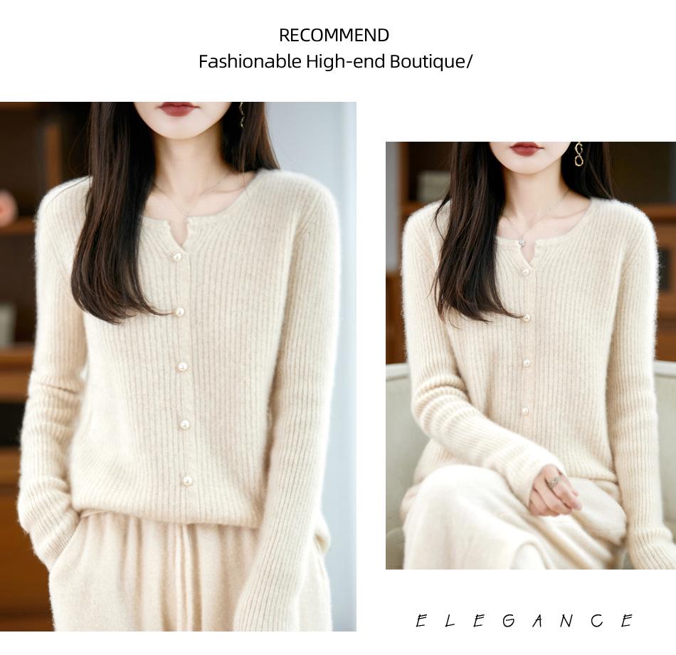Women's Slim Fit Pure Wool Round Neck Cardigan - 2025 Autumn/Winter Collection