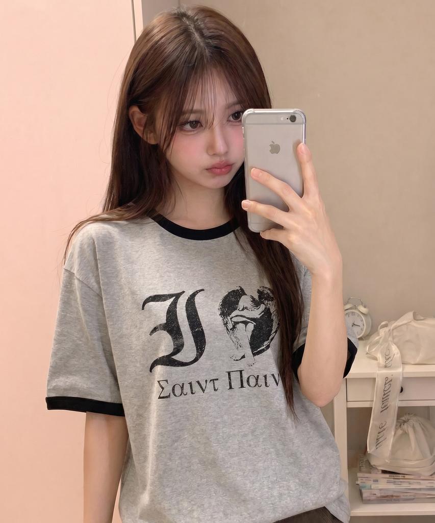 SAINTPAIN Sp I Love Saint Heavyweight Ringer T-Shirt Melange Grey