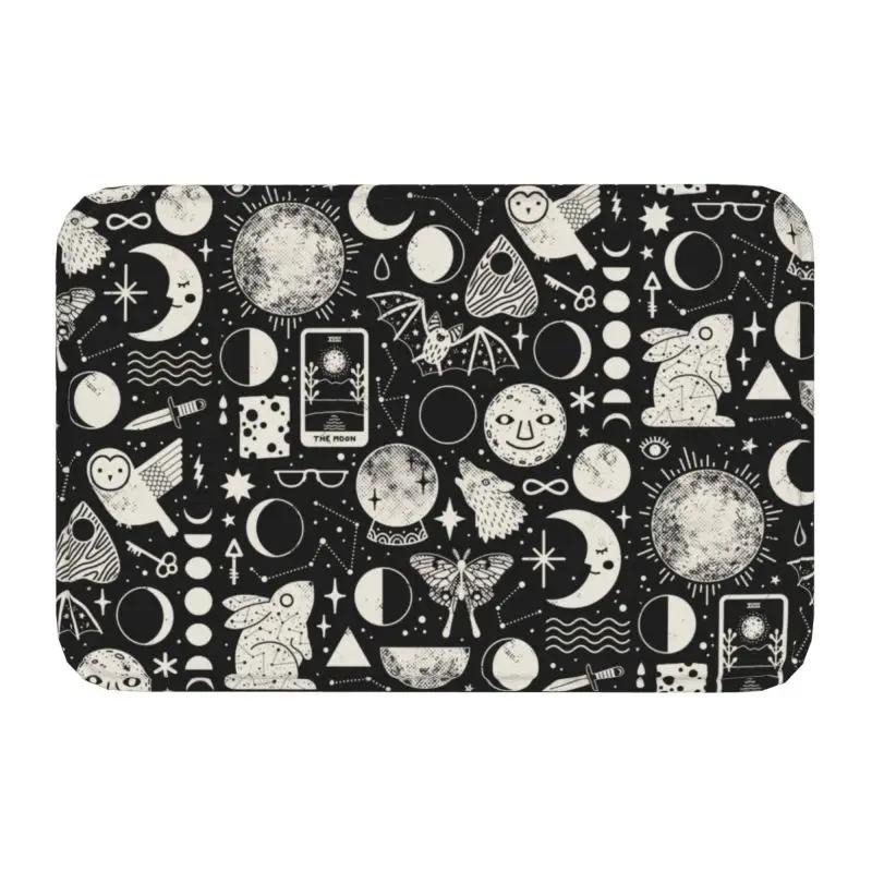Crow Moon Door Mat Anti-Slip Kitchen Bathroom Halloween Spooky Witch Garage Floor Entrance Rug