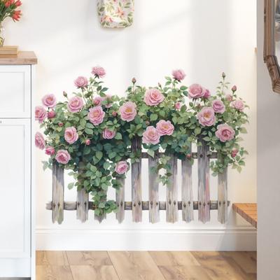 Spring Hanging Floral Vine Window Sticker Double Sided Rose Vine Leaves Window Decals Static PVC Glass Door Sticker for Home Room Decor