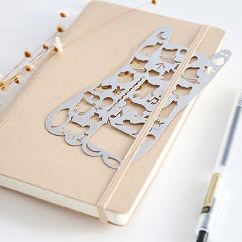 Cat-themed Hollow ruler for journals Planner Stencils Hollow Journaling Supplies Portable Scrapbook Templates metal cutout ruler