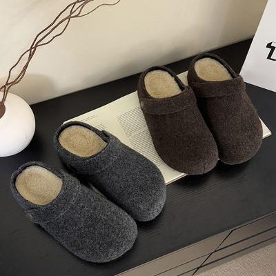 Felt Season Versatile and Thin Velvet Retro Women's Half-to-muller Shoes Birkenstocks Bag Head Slippers Thick Sole