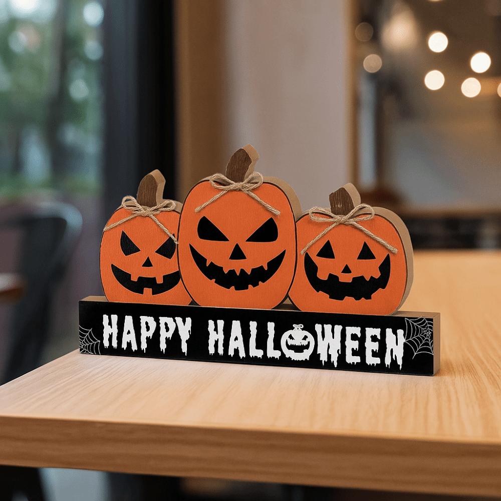 Wooden Fall Pumpkin Table Decor Funny Halloween Ornaments Halloween Desk Decoration Cabinet