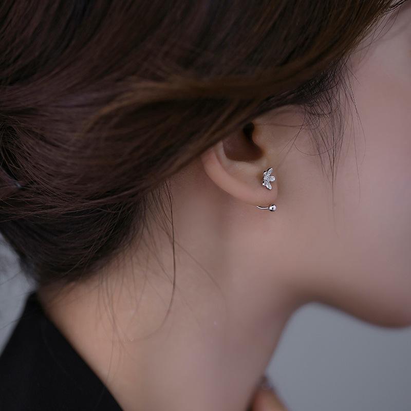 PONYKISS  Sterling Silver Zircon Flower Stud Earrings for Women Cute Fine  Plant Accessories Piercing Screw Ball