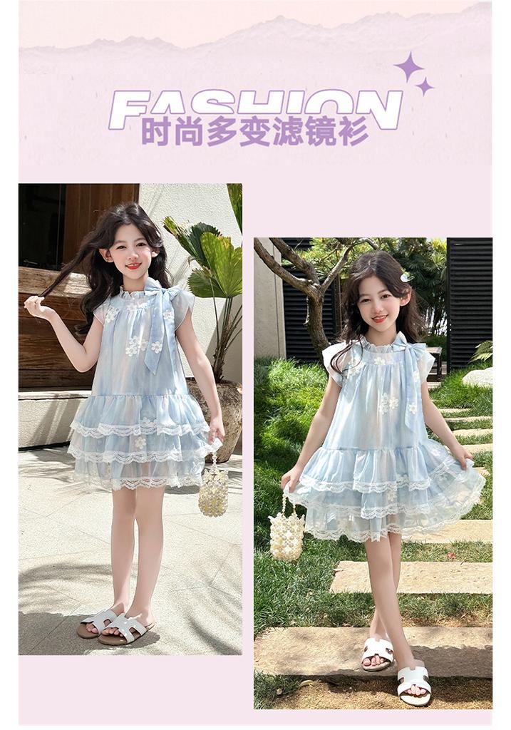Girls' dress summer 2026 new French style small fly sleeves floral chiffon cake skirt princess skirt