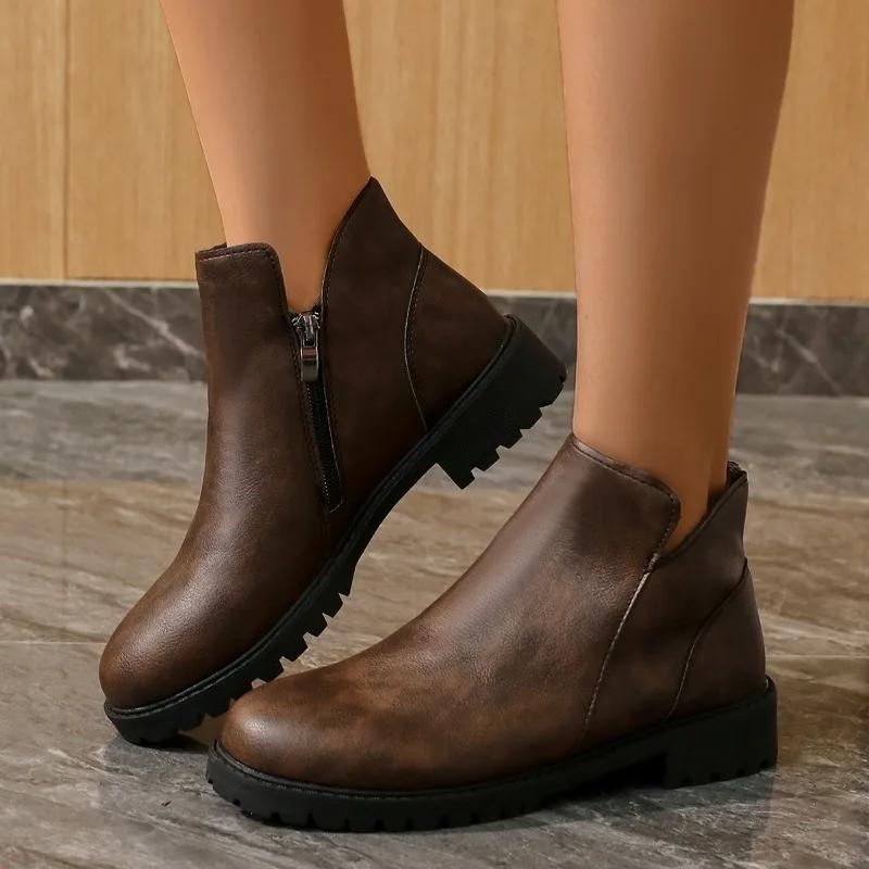 Fashion Shoes for Women 2024 Hot Sale Side Zipper Women's Boots Fashion Round Toe Office and Career High Quality Plus Size Ankle Boots