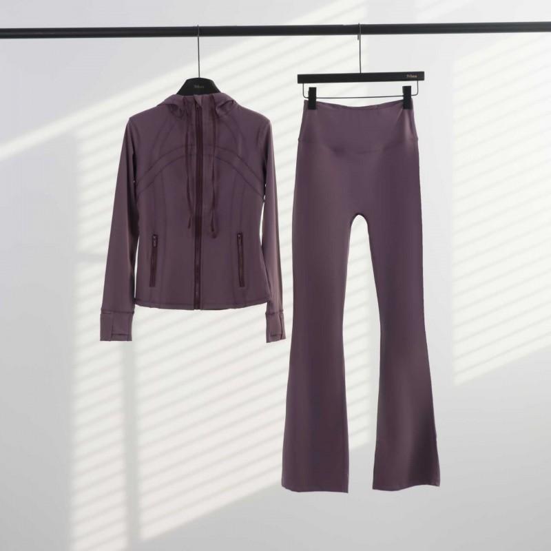 LU Womens Hooded Jacket Flared Pants Set Define Slim Fit Yoga Activewear