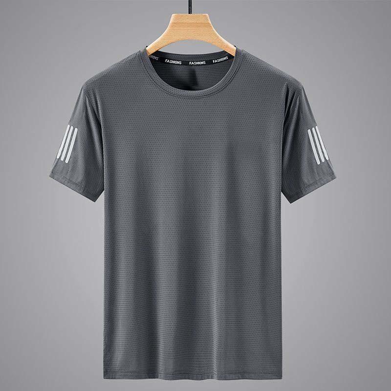 Chemise à manches courtes en maille de soie, Haut uni à col rond pour homme, T-shirt de sport à séchage rapide et toucher frais pour homme