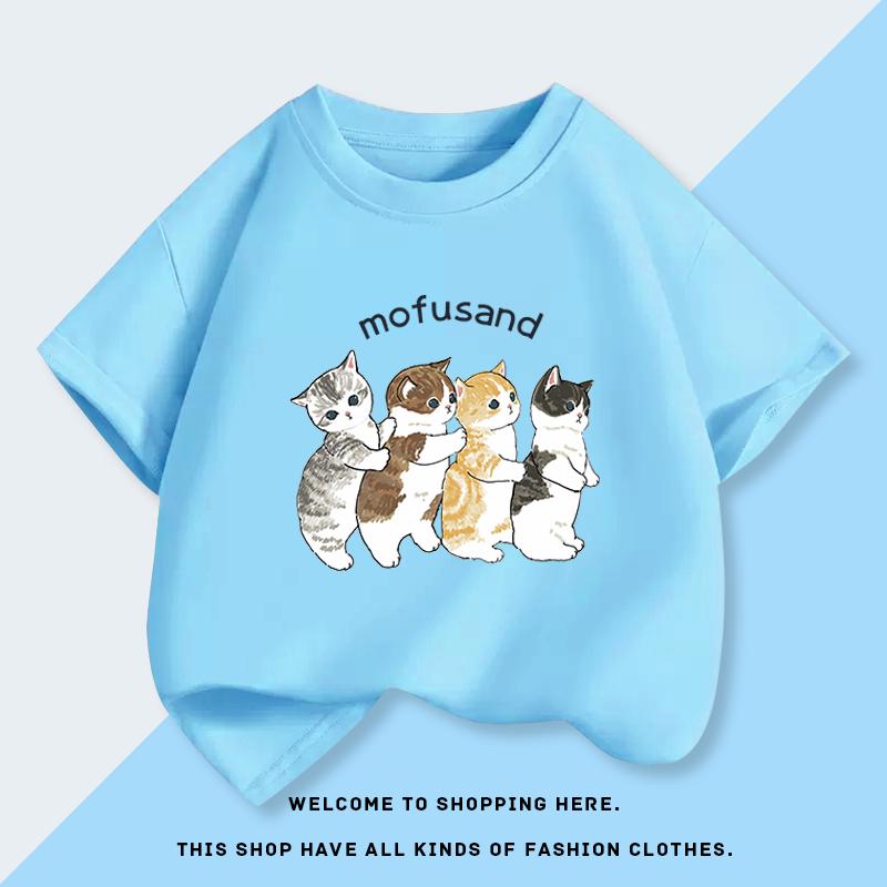 Girl Cat Short Sleeve T-Shirt Summer New Fashion Children's Summer Top