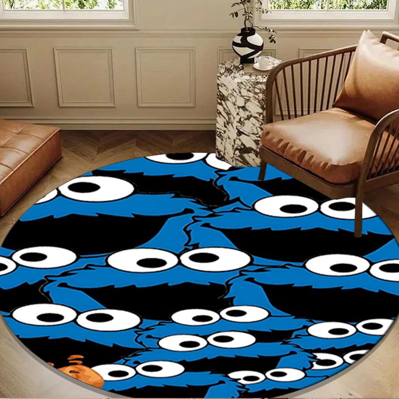 Elmo And Cookie Sesame Friends Round Rug for Livingroom,Bedroom, Palyroom, Chair Rug, Area Rug, Circle Carpet, Large Size Decor Fan Christmas Gift