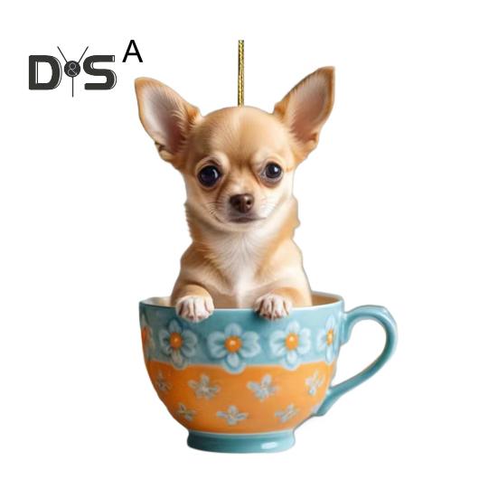 Acrylic Hanging Ornament Animal Dog Pendant with Lanyard Easy To Hang Creative Christmas Tree Ornament Bag Charms