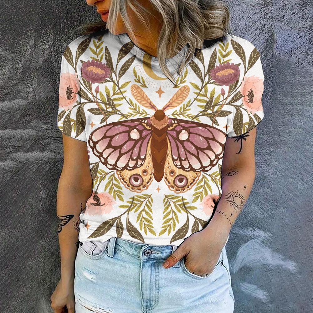 

High Quality New Loose Round Neck T-shirt Fashion Trend Butterfly Print T-shirt Elegant Women s Casual Sports Breathable T-shirt XS