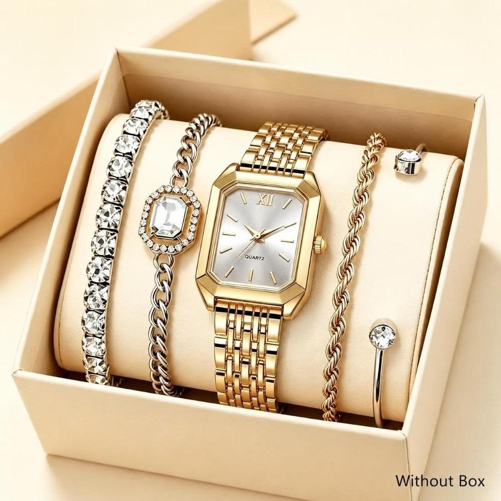 Quartz Movement Women Quartz Watch Stainless Steel Strap Ladies Watch Set Daily Wear