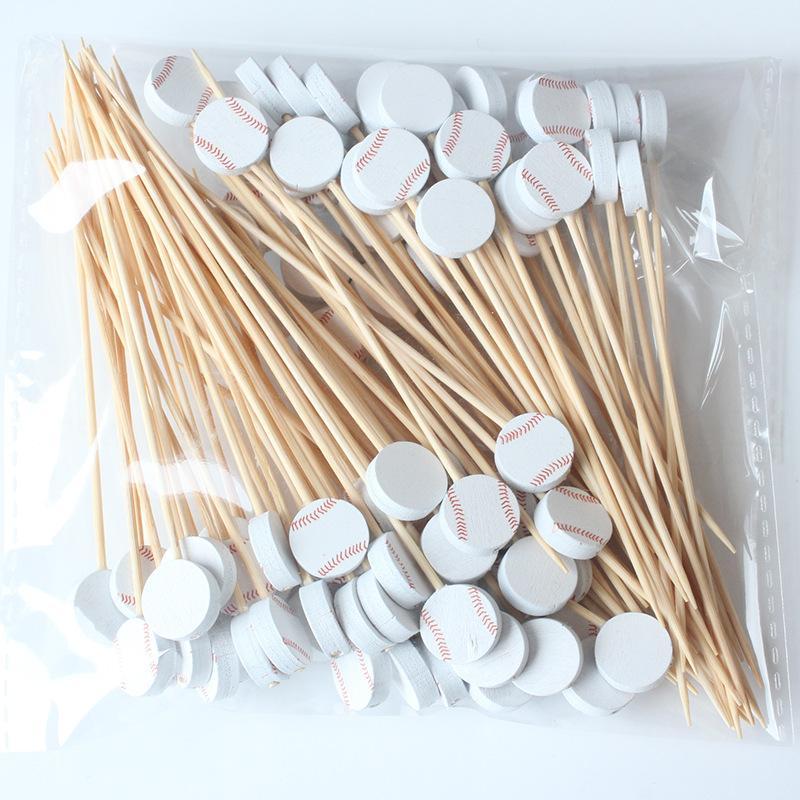 100Pcs Soccer Bamboo Skewers Disposable Food Fruit Picks Kids Football Birthday Party Cake Topper Buffet Cocktail Fork Sticks