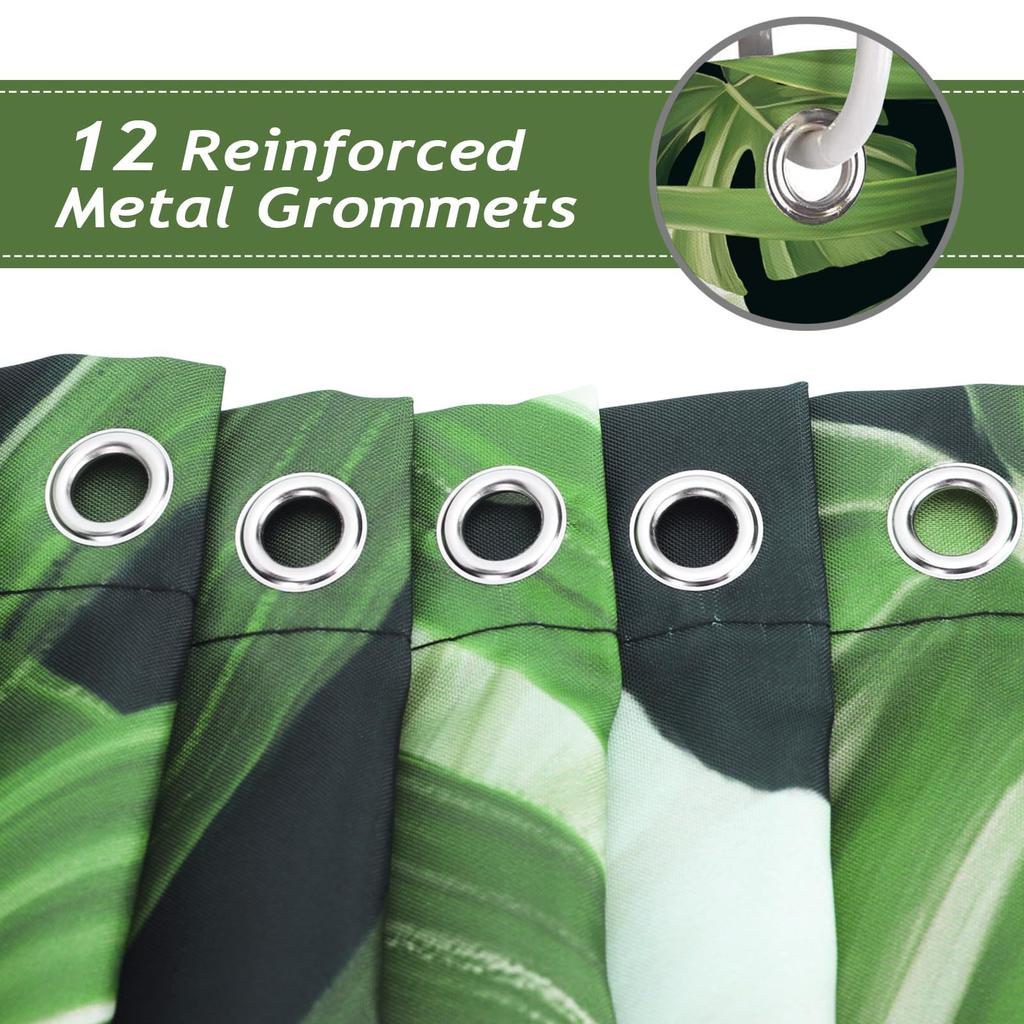 Tropická Listová Sprchová Závěs Tmavě Zelená Palmový List Želva Bambus Koupelnová Závěs Polyesterová Tkanina Voděodolná Sprchová Závěs S Háčky