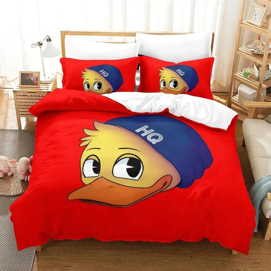 Set de lenjerie de pat 3D Cartoon Quackity Duck Husă de plapumă Set de pat Husă de pilotă Față de pernă Plapumă King Queen Size Set de lenjerie de pat pentru băieți adulți