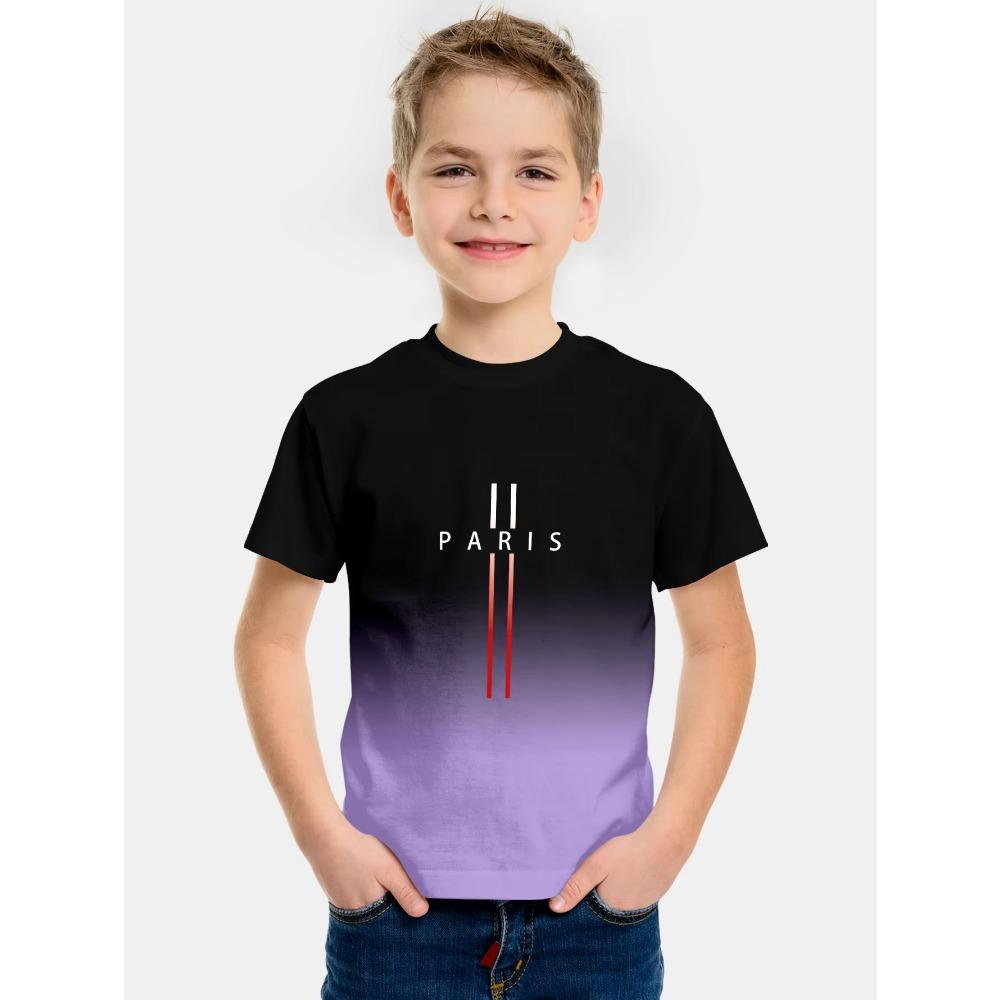 

Children s clothing gradient Paris print T-shirt summer outdoor casual short sleeved fashionable street children s top 150