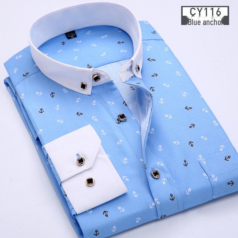 Camisa Nova Masculina Slim Fit Xadrez e Floral Manga Comprida - Moda Casual Coreana