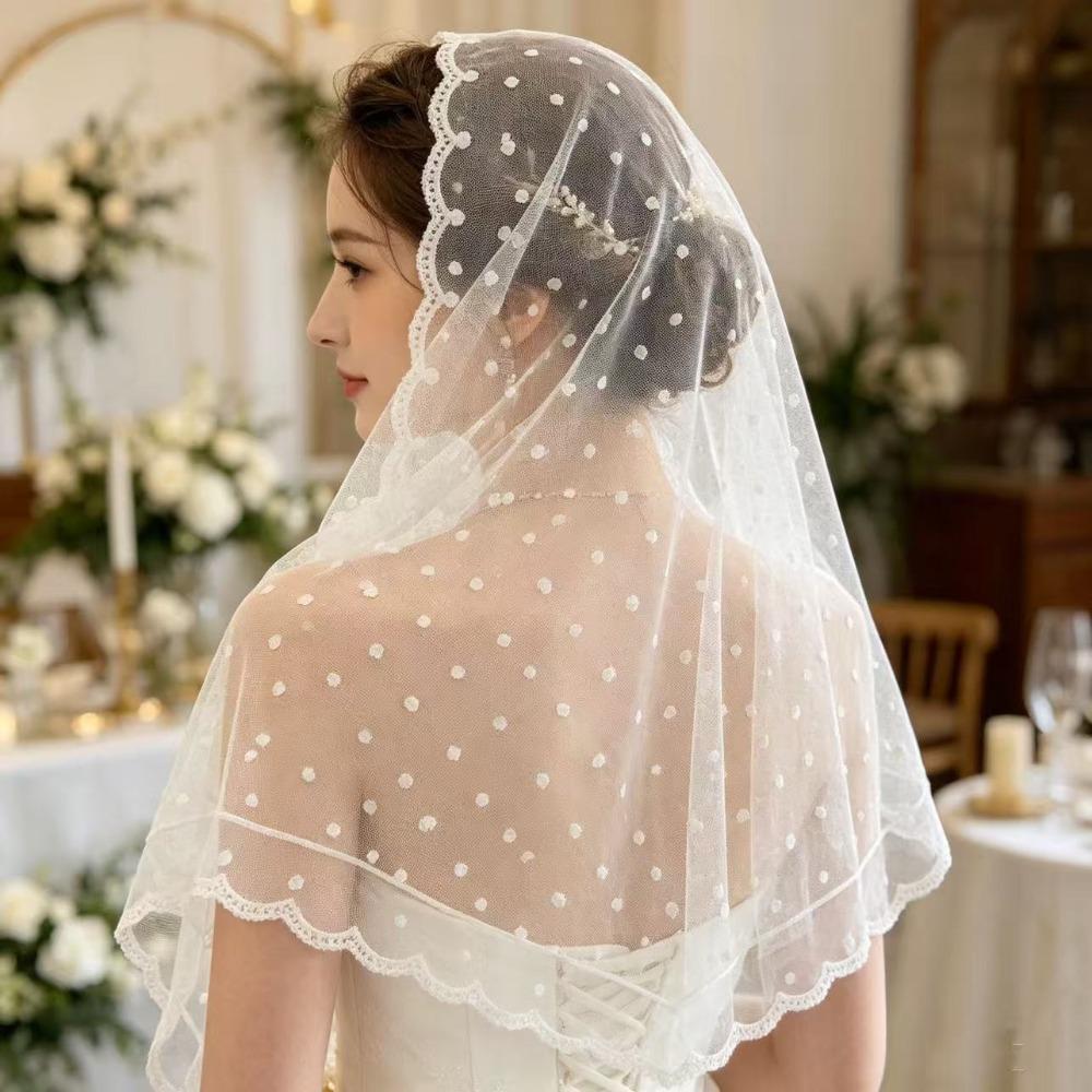 Vintage Style Triangle Scarf Polka Dot Head Scarf Elegant Bridal Veil Bridal Shoot