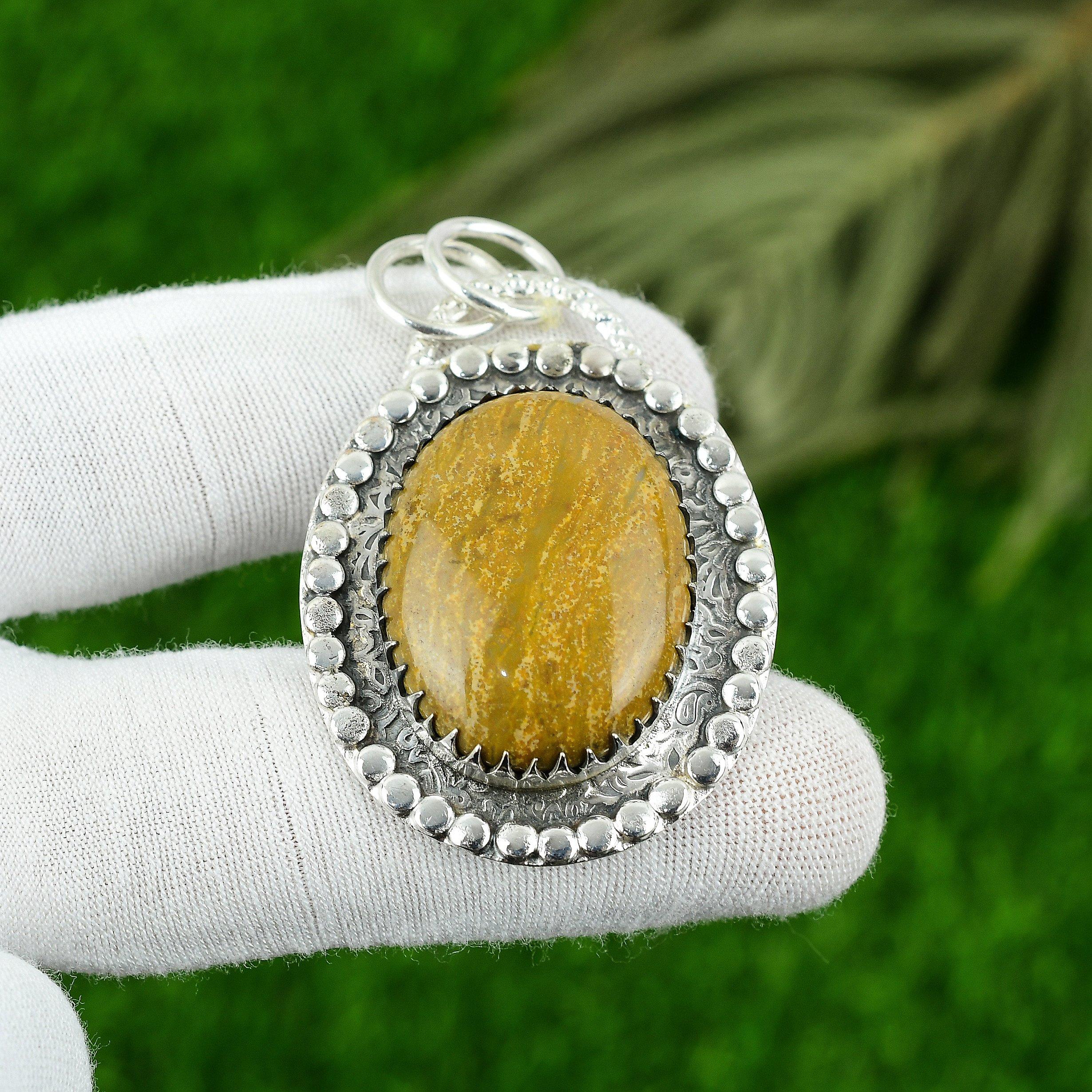 Подарок для женщин Украшение Кулон 925 пробы Стерлинговое Серебро Натуральный Камень Океанический Яшма