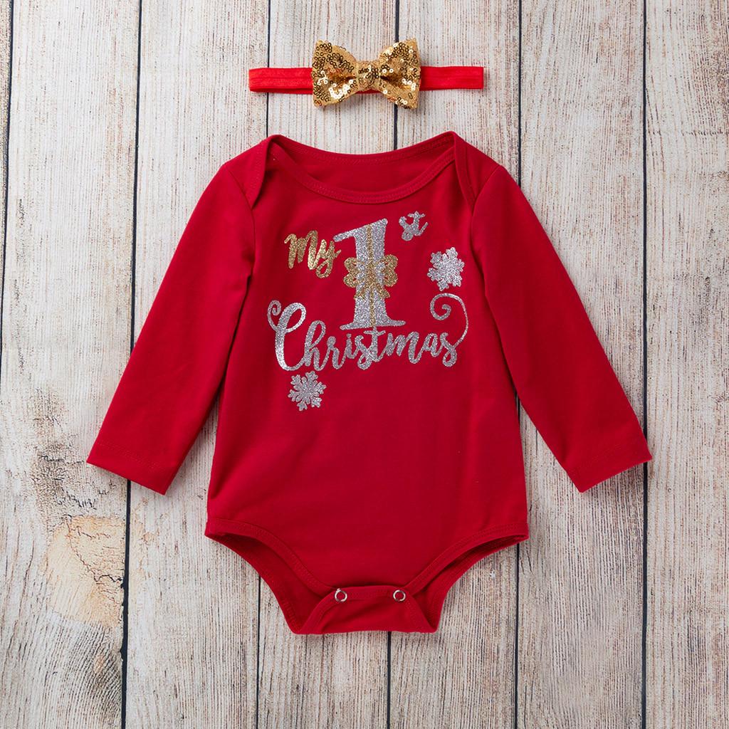 Toddler Baby Kids Girls Christmas Day Romper Tops  Dress Hairband Set