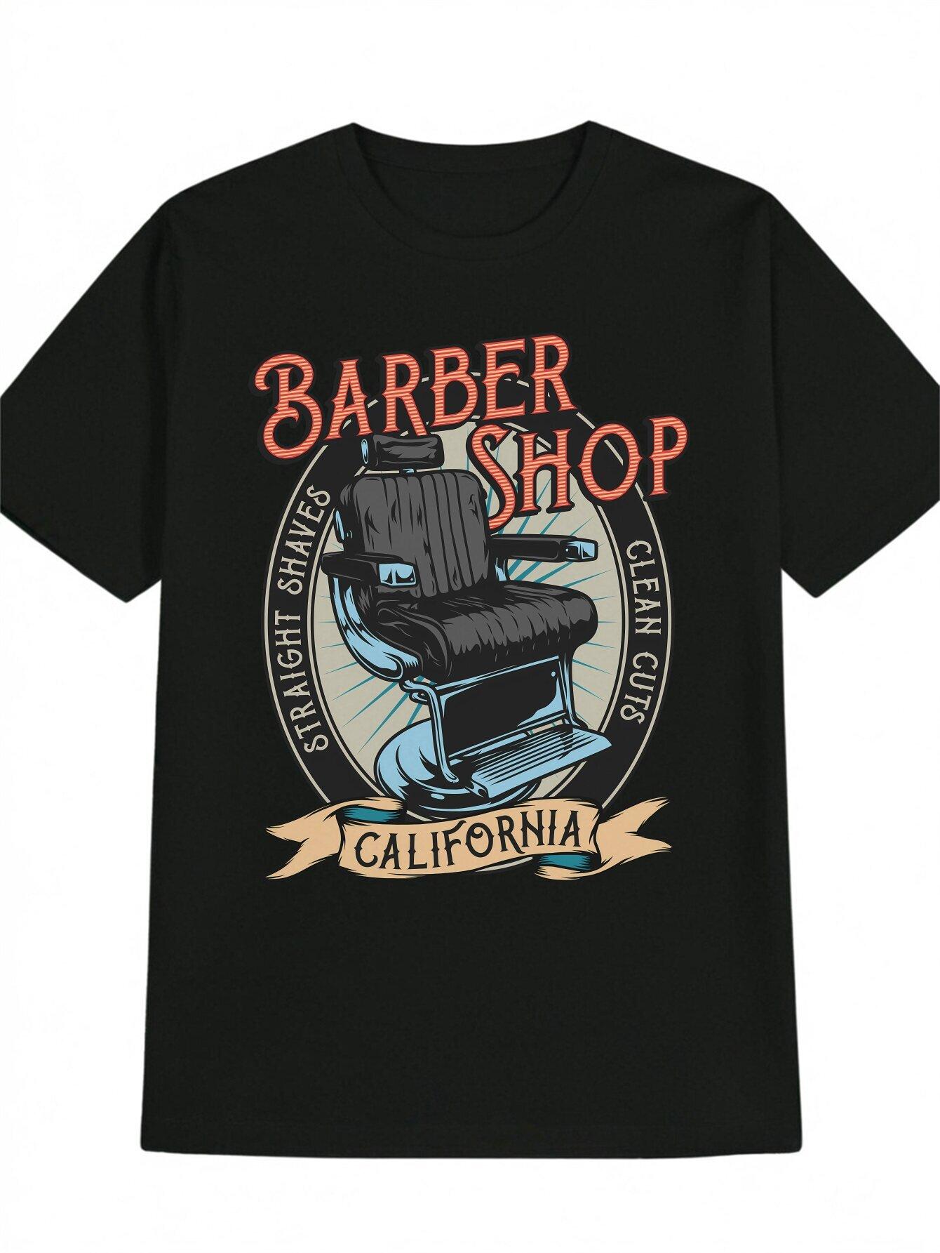 

Casual Crew Neck T-shirt - Vintage Barber Shop Print S