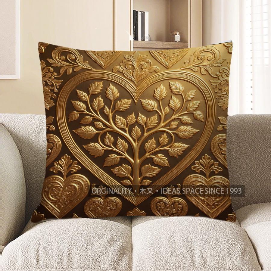 2D Gilded Heart Pattern Digital Print Pillowcase Pattern Cushion Cover Suitable For Sofa Bedroom Car Pillow Cover
