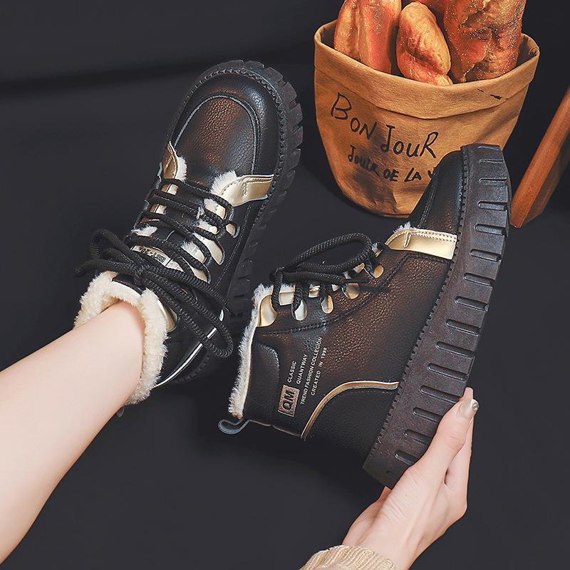 Winter Samt verdickt High-Top Damen Baumwollschuhe lässige Plateau Schneestiefel Martin Stiefel große Baumwolle warm kurze Stiefel