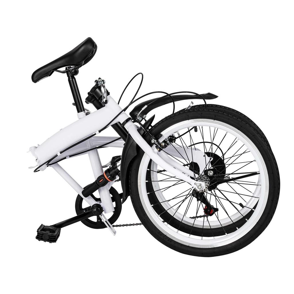 White Folding Bike Foldable City Bike for Adult 20" Commute Bicycle 6Speed Gears For Rugged Roads, Muddy Roads, Grasslands