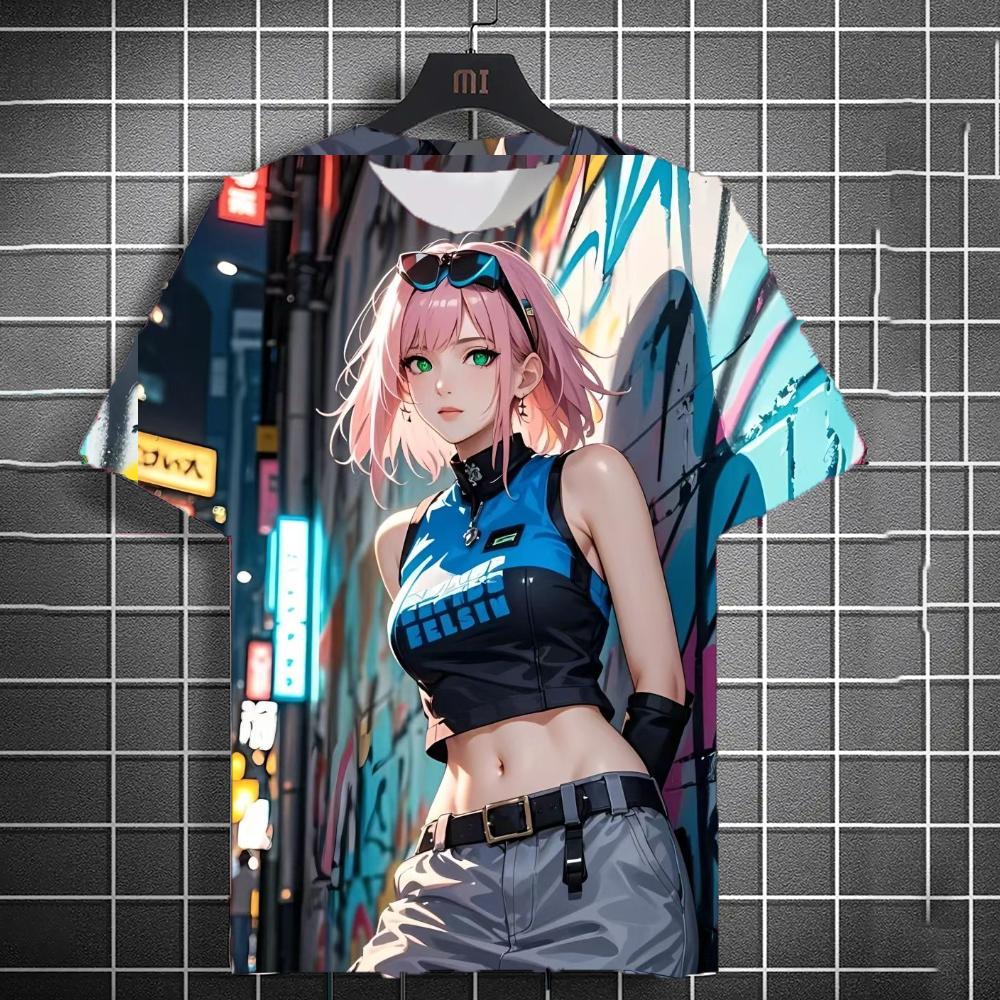 Men's Anime Character Graffiti Tee 3D Sexy Beauty Print Poster Style T Shirt Trend Men/Women Short Sleeve Y2k Tshirt
