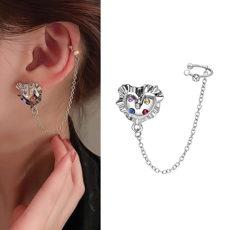 Personalized Integrated Earbone Clip Earrings, Asymmetrical Full-Drilled Butterfly Serpentine Earrings