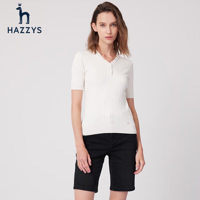 HAZZYS Women's V-Neck Slim Fit Short Sleeve Knit Top