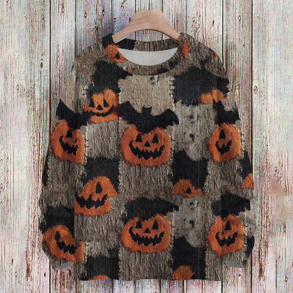 Ladies' Fashionable Casual Long Sleeved Christmas Printed Round Neck Knitted Yarn