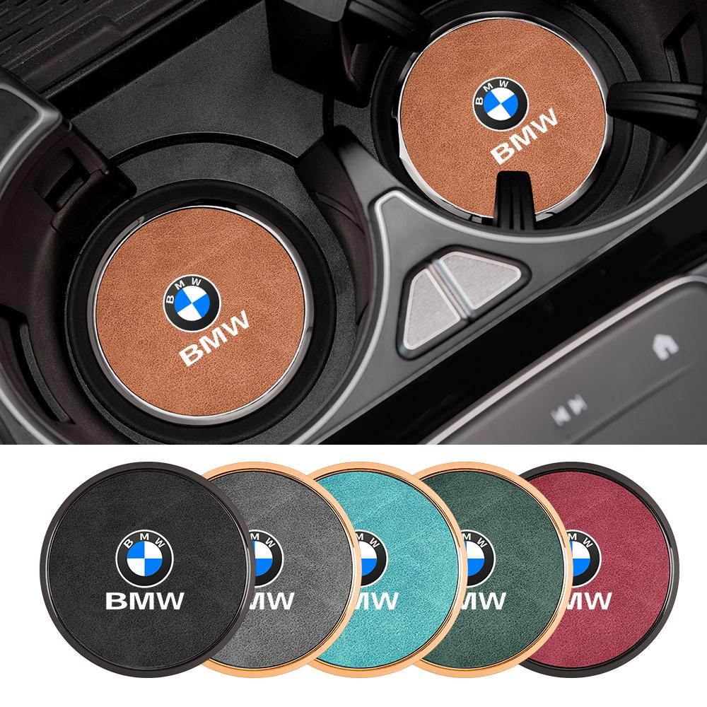 For BMW X1X2 X3 X5X4 X6 X7 1 3 5 7 Series F40 E90 G20 G30 i7 i8 2Pcs Leather Car Coaster Anti-slip Pad Water Cup Mat Accessories ulbn07