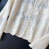 Semi-Transparent Lace Embroidered Women's Round Neck Blouse