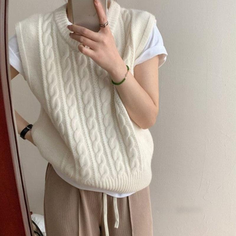 Korean Retro Knitted Sweater Vest Pullover Spring 2023 Sweater Tank Top Women New Spring Vest Round Neck Sleeveless Vest Female
