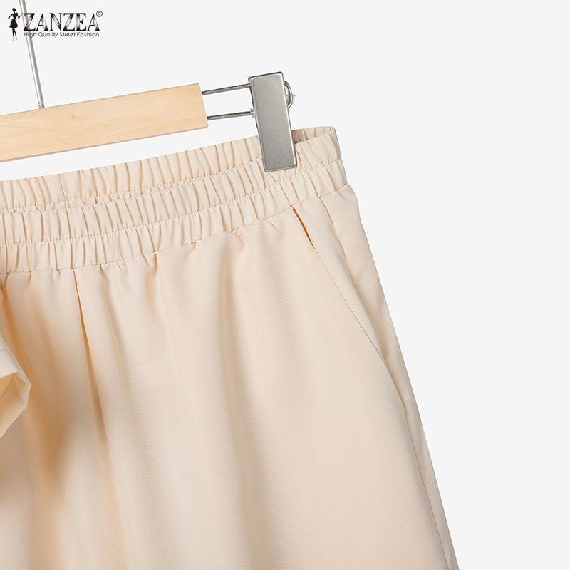 ZANZEA Women Short Sleeve Blouse and Pants Summer Two Piece Suit Sets