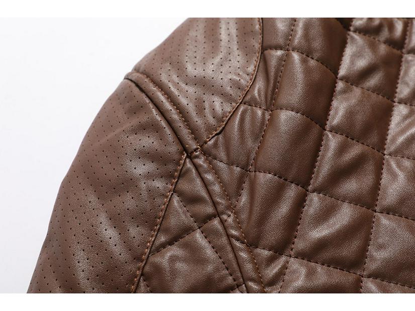 Men's Black Stand Collar Leather Jacket with Zipper Welt Pockets and Straight Hem for Autumn/Winter Casual Wear