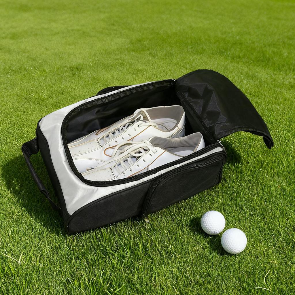 Golf Shoe Bags Zippered Storage with Handle Shoe Carrier with Side Accessory Pockets for Travel Indoor Outdoor Backyard Driving