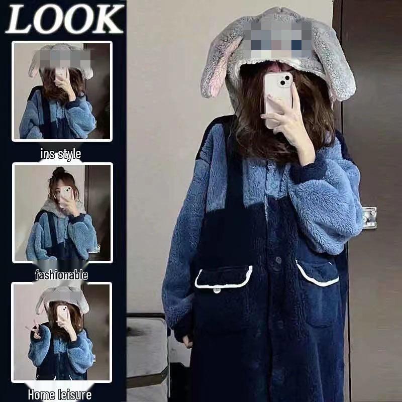 

Judy Coral Fleece Women s Pajamas: 2026 Thickened Autumn/Winter Flannel Robe for Outdoor Wear XL (65-75 kg)