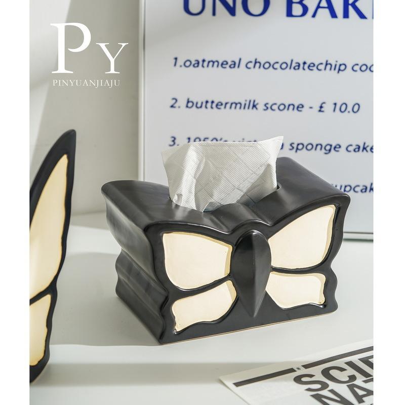 Creative Vintage Black & White Ceramic Butterfly Tissue Box Room Coffee Table Ornament Extractable Tissue Box Butterfly Vase