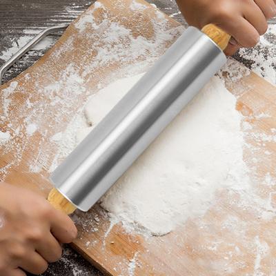 Mattarello in acciaio inossidabile per la cottura di pasta per pizza, pane, torte, rulli per pasticceria con manici in legno, spessore regolabile, utensili da cucina