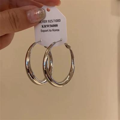S925 Silver Needle Minimalist Style Metal Shiny Circle Earrings Stud Earrings Retro Hong Kong Style Fashion Face-showing Small Earrings