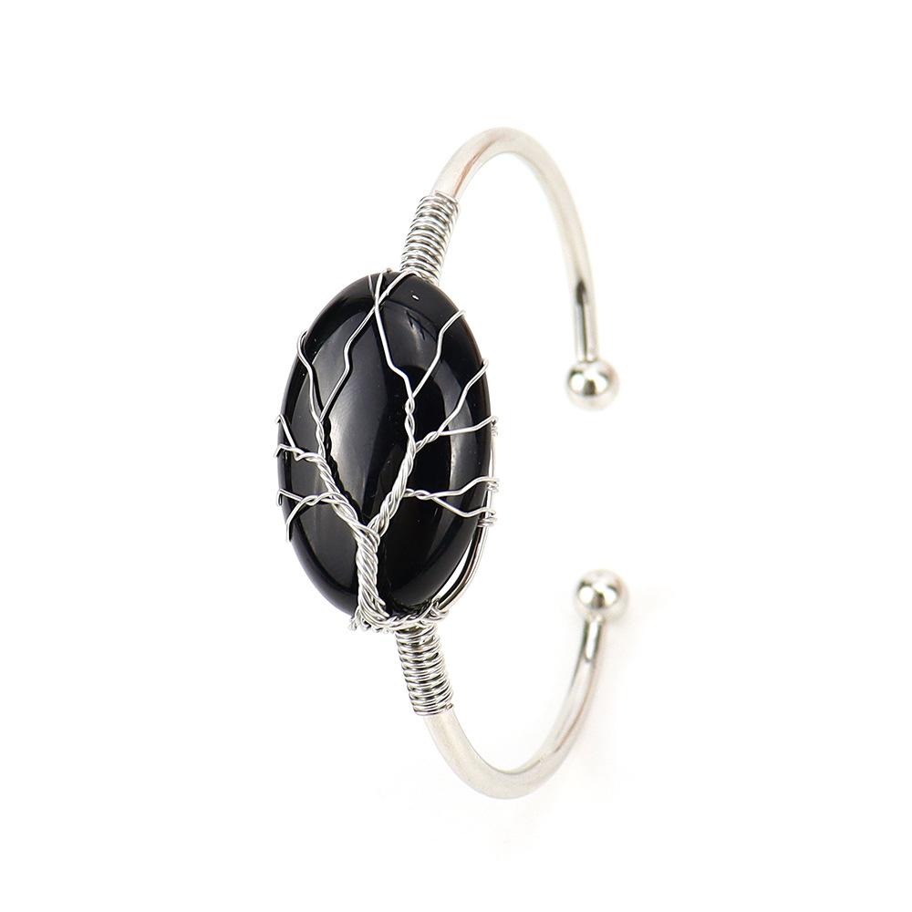 Handmade Silver Wire Winding Oval Rough Stone Crystal Amethyst Bracelet Bracelet Bracelet