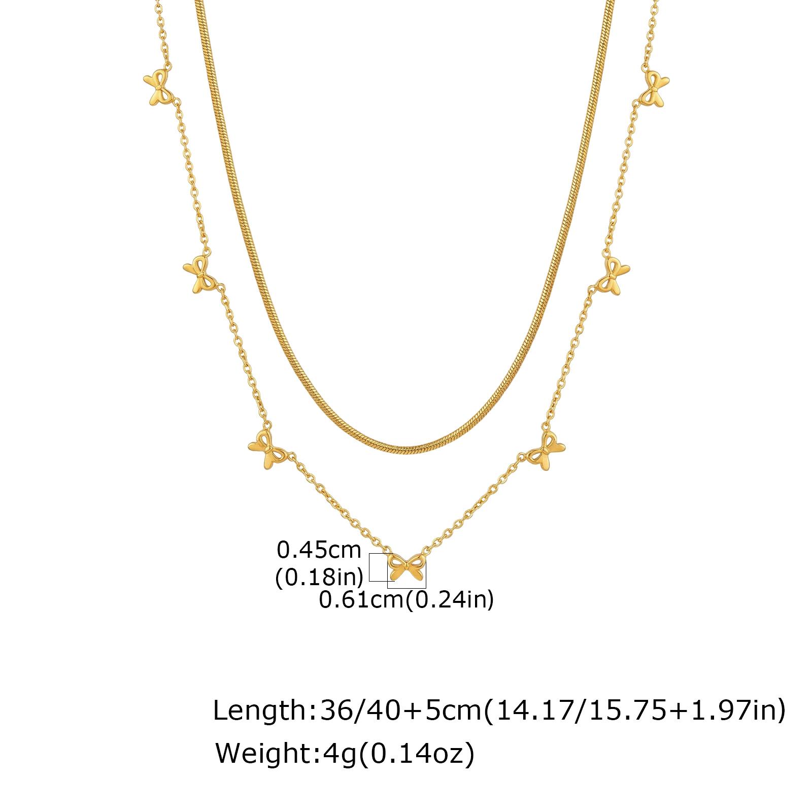 

Layered Bow Necklace for Women, Stainless Steel Snake Chain Double Layer Choker, Non-Tarnish Party Wedding Daily Jewelry