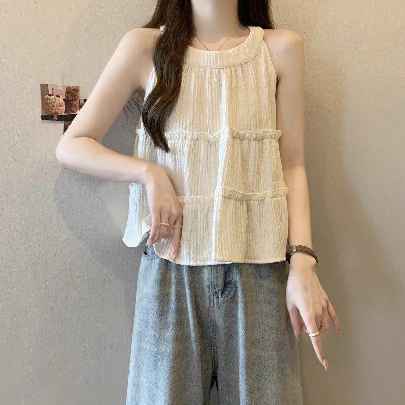 Plus Size Women s French Halter Ruffle Camisole Tank Top - Summer Resort Style S (for 70-85 lbs)