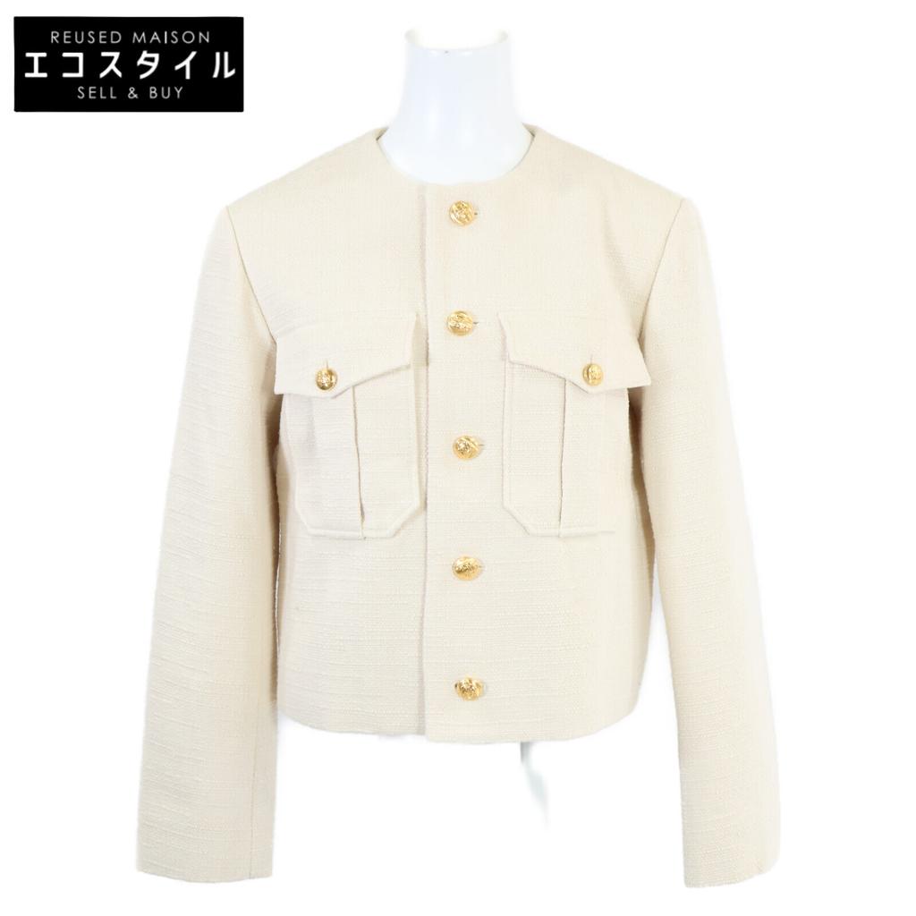 Celine Excellent Condition, Domestically Authorized 2V57M410T Cropped Officer Jacket 36 IvoryUsed