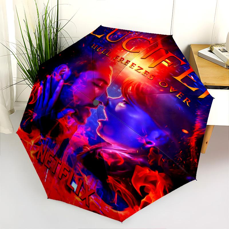Fiery Dual Nature: Human Devil Folding umbrella travel Portable Sun umbrella Umbrella Three folds
