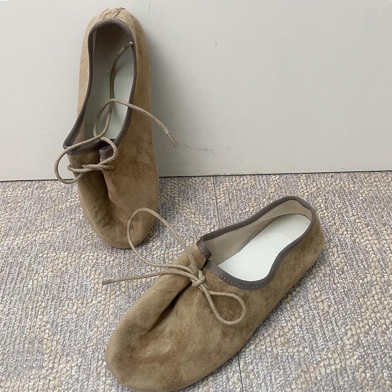 

Свободные туфли из овчины в повседневном стиле, с глубоким вырезом, на шнуровке, с круглым носком, на плоской подошве, весенние новые одинарные туфли, женские туфли-монки на мягкой подошве 40